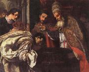 Jacopo Vignali St.Silvester,Pope,Baptizes the Emperor Constantine Spain oil painting artist